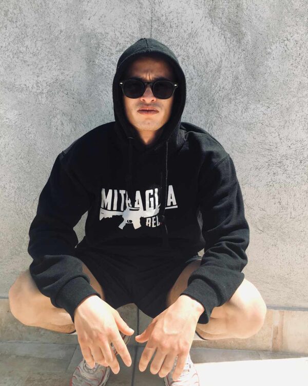 Mitraglia Rec. - B3nnaz wearing the Official Black Hoodie, Product Shot